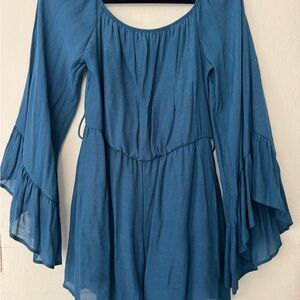 Blue Flowy Long Sleeve Romper
